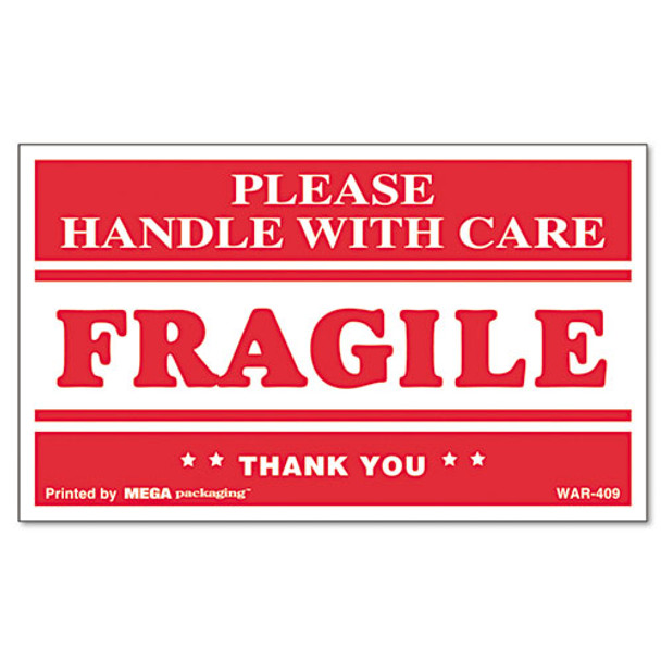 Printed Message Self-adhesive Shipping Labels, Fragile Handle With Care, 3 X 5, Red/clear, 500/roll