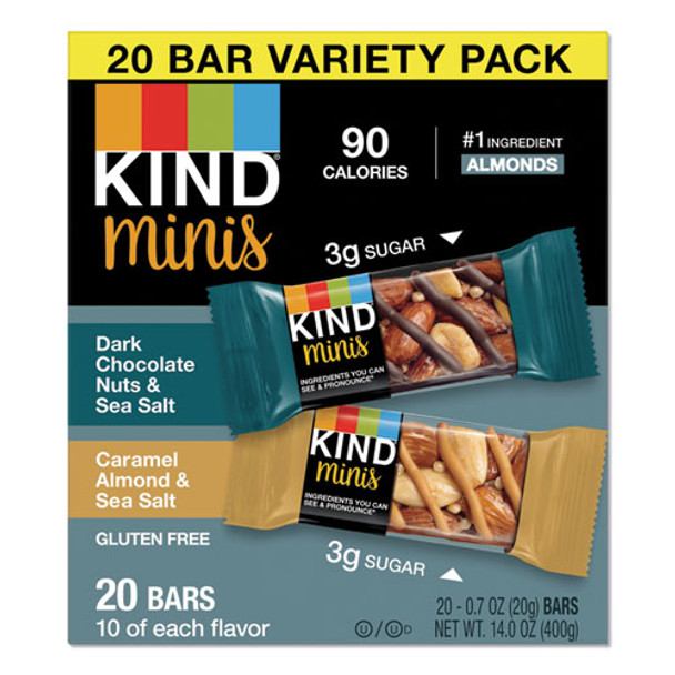 Minis, Dark Chocolate Nuts And Sea Salt/caramel Almond And Sea Salt, 0.7 Oz, 20/pack