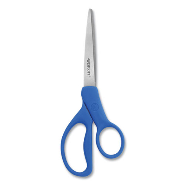 Preferred Line Stainless Steel Scissors, 8" Long, 3.5" Cut Length, Blue Straight Handles, 2/pack