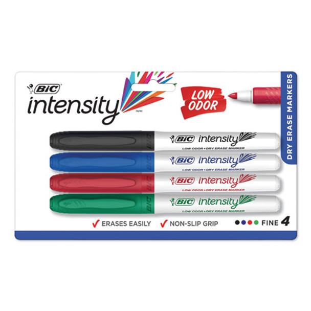 Intensity Low Odor Dry Erase Marker, Fine Bullet Tip, Assorted Colors, 4/set