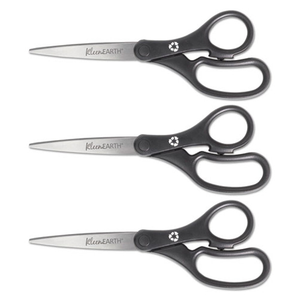 Kleenearth Basic Plastic Handle Scissors, 8" Long, 3.25" Cut Length, Black Straight Handles, 3/pack