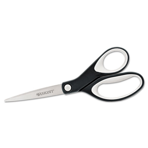 Kleenearth Soft Handle Scissors, 8" Long, 3.25" Cut Length, Black/gray Straight Handle