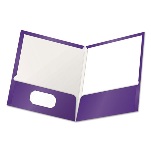 High Gloss Laminated Paperboard Folder, 100-sheet Capacity, Purple, 25/box