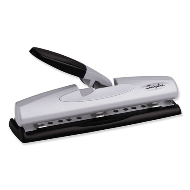 12-sheet Lighttouch Desktop Two-to-three-hole Punch, 9/32" Holes, Black/silver