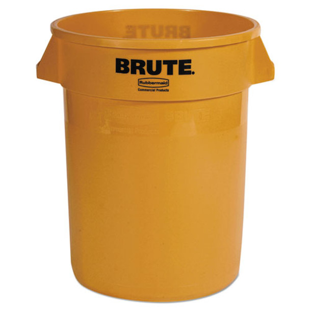 Round Brute Container, Plastic, 32 Gal, Yellow