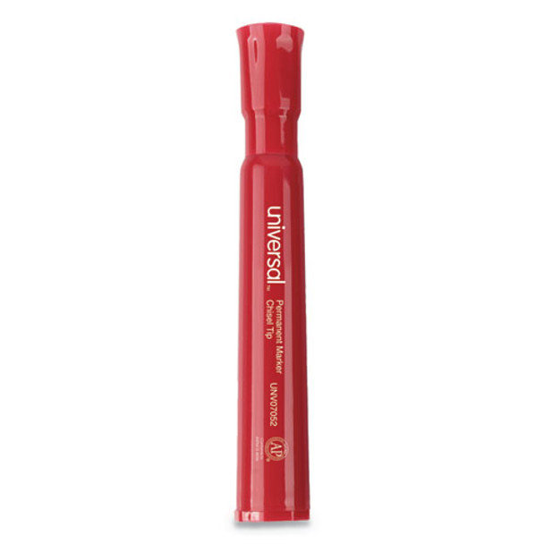 Chisel Tip Permanent Marker, Broad, Red, Dozen