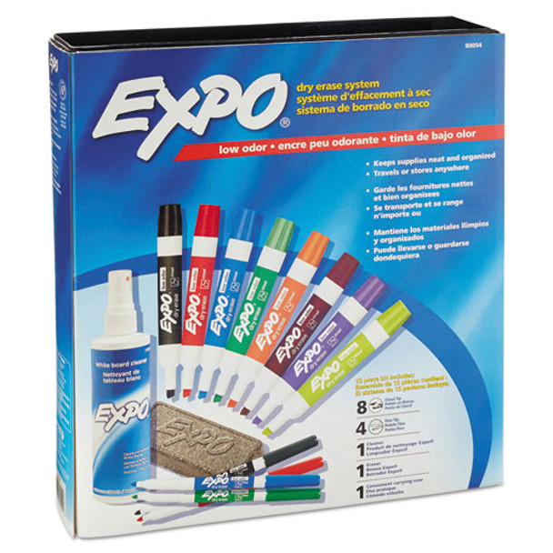Low-odor Dry Erase Marker, Eraser & Cleaner Kit, Assorted Tips, Assorted Colors, 12/set