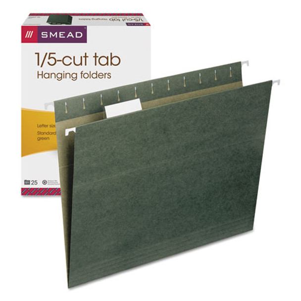 Hanging Folders, Letter Size, 1/5-cut Tab, Standard Green, 25/box