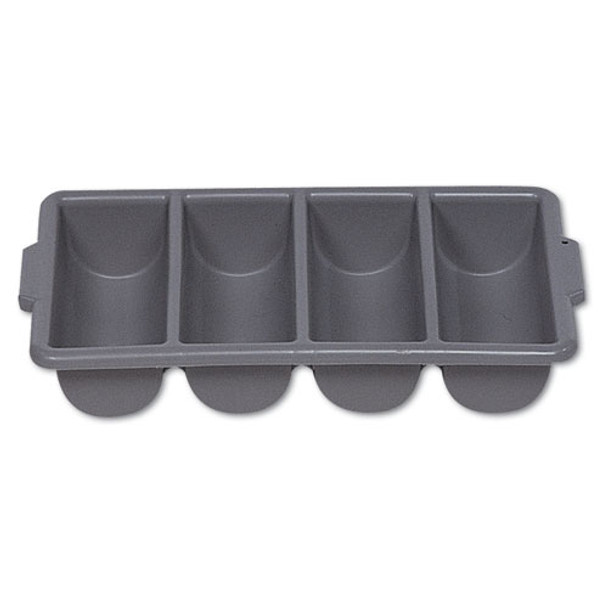 Cutlery Bin, 4 Compartments, Plastic, Gray