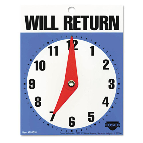 Will Return Later Sign, 5" X 6", Blue