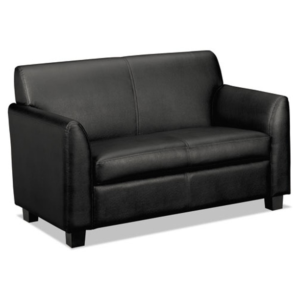 Circulate Leather Reception Two-cushion Loveseat, 53.5w X 28.75d X 32h, Black