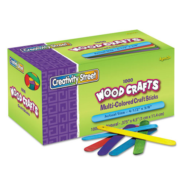 Colored Wood Craft Sticks, 4.5" X 0.38", Wood, Assorted, 1,000/box