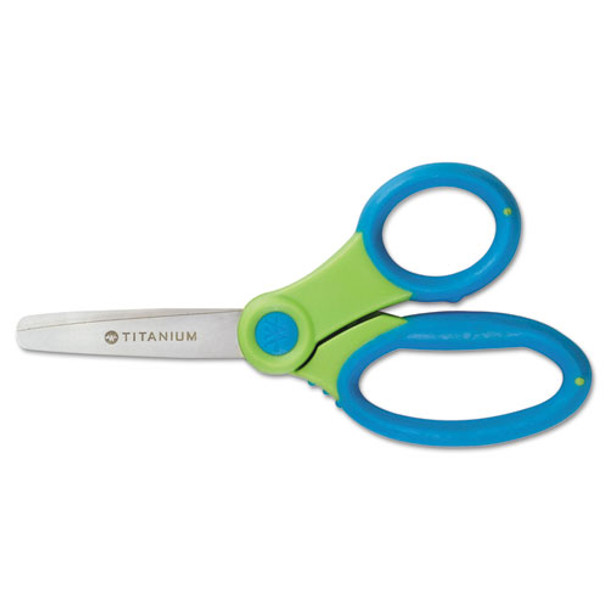 Titanium Bonded Kids Scissors, Rounded Tip, 5" Long, 2" Cut Length, Randomly Assorted Straight Handles