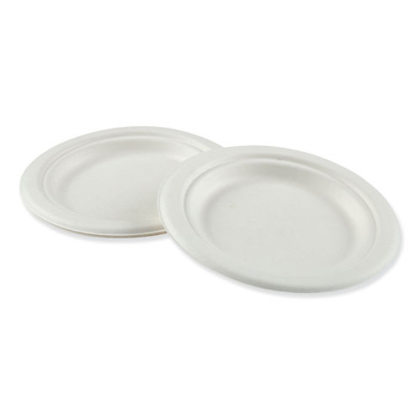 Bagasse Molded Fiber Dinnerware, Plate, 6" Diameter, White, 1,000/carton