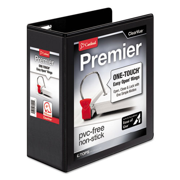 Premier Easy Open Clearvue Locking Slant-d Ring Binder, 3 Rings, 4" Capacity, 11 X 8.5, Black