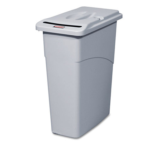 Slim Jim Confidential Document Receptacle With Lid, Rectangle, 23 Gal, Light Gray