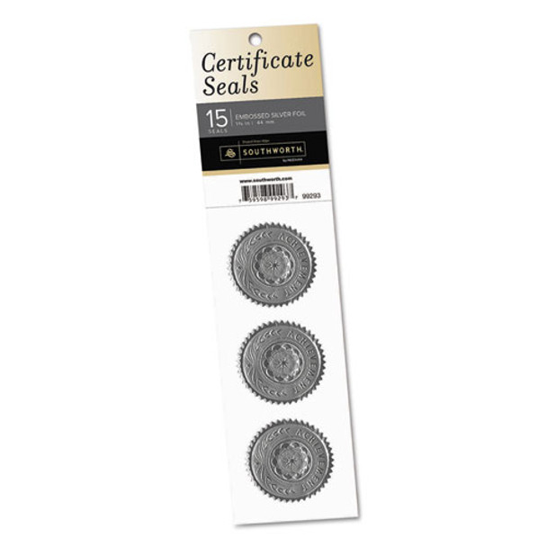 Certificate Seals, 1.75" Dia., Silver, 3/sheet, 5 Sheets/pack