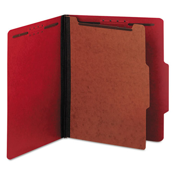 Bright Colored Pressboard Classification Folders, 1 Divider, Letter Size, Ruby Red, 10/box