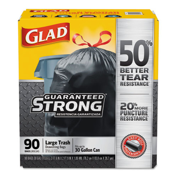 Drawstring Large Trash Bags, 30 Gal, 1.05 Mil, 30" X 33", Black, 90/carton