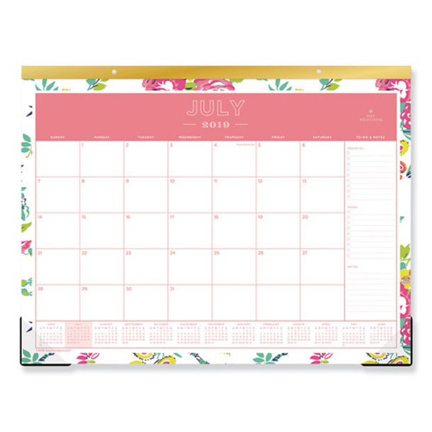Day Designer Academic Year Desk Pad, 22 X 17, White Floral, 2020-2021