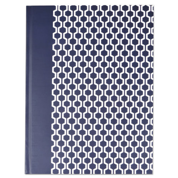 Casebound Hardcover Notebook, Wide/legal Rule, Blue/hex Pattern, 10.25 X 7.68, 150 Sheets