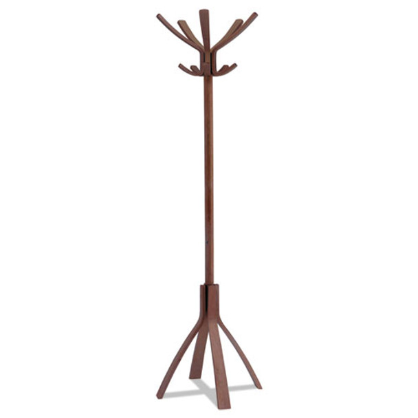 Cafe Wood Coat Stand, Ten Peg/five Hook, 21.67w X 21.67d X 69.33h, Espresso Brown