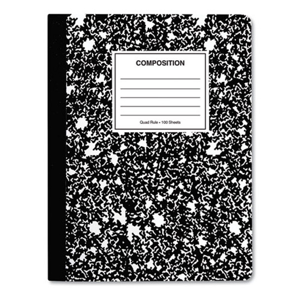 Composition Book, 4 Sq/in Quadrille Rule, Black Marble, 9.75 X 7.5, 100 Sheets, 6/pack