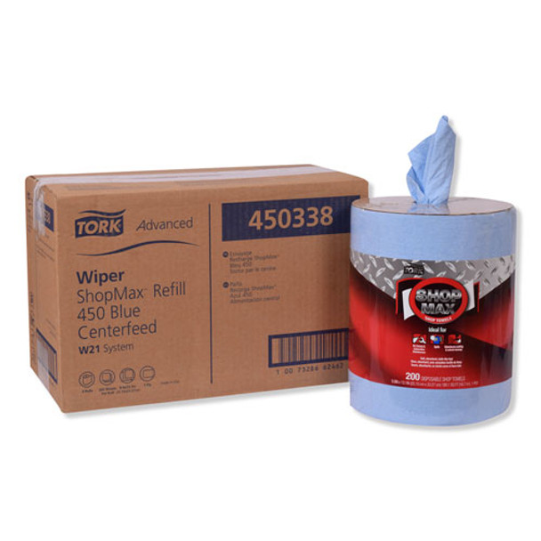 Advanced Shopmax Wiper 450, Centerfeed Refill, 9.9x13.1, Blue, 200/roll, 2 Rolls/carton