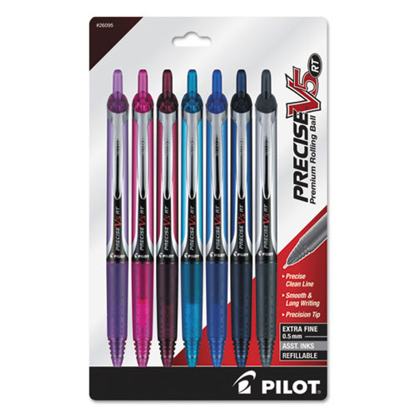 Precise V5rt Retractable Roller Ball Pen, 0.5mm, Assorted Ink/barrel, 7/pack