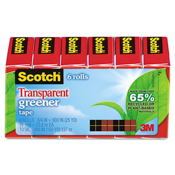 Transparent Greener Tape, 1" Core, 0.75" X 75 Ft, Transparent, 6/pack