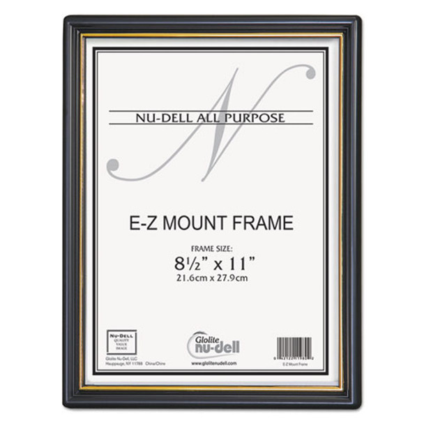 Ez Mount Document Frame With Trim Accent, Plastic Face , 8.5 X 11, Black/gold
