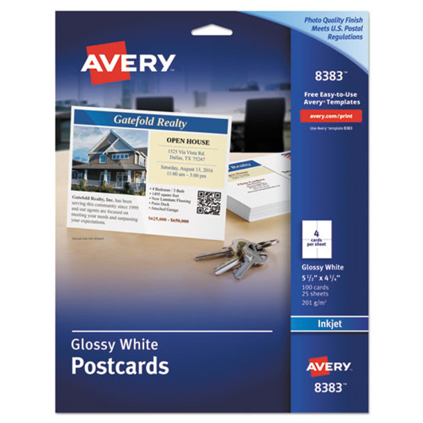 Photo-quality Glossy Postcards For Inkjet Printers, 4 1/4 X 5 1/2, White, 100/pk