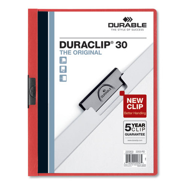 Vinyl Duraclip Report Cover W/clip, Letter, Holds 30 Pages, Clear/red, 25/box