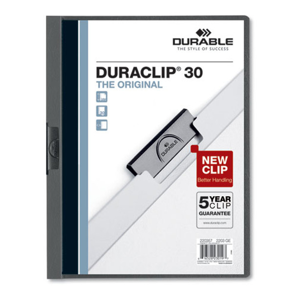 Vinyl Duraclip Report Cover, Letter, Holds 30 Pages, Clear/graphite, 25/box