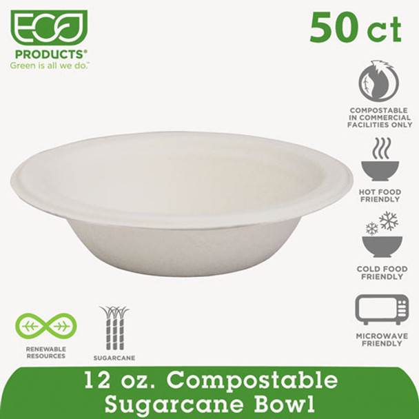 Renewable & Compostable Sugarcane Bowls - 12oz., 50/pk