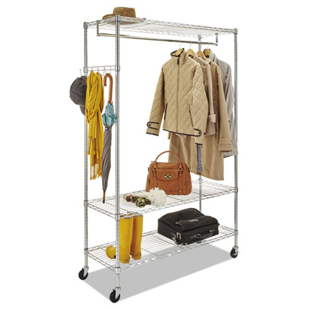 Wire Shelving Garment Rack, 40 Garments, 48w X 18d X 75h, Silver