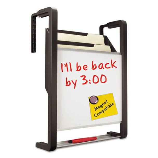 Hanging File Pocket With Dry Erase Board, Three Pockets, Letter, Black