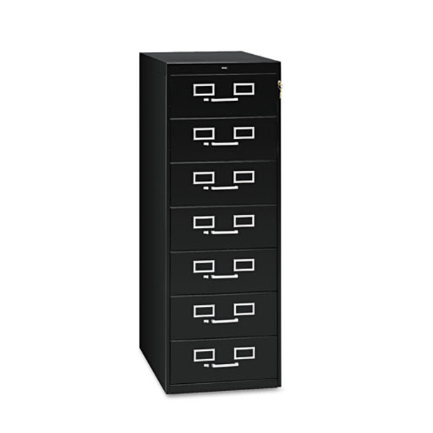 Seven-drawer Multimedia Cabinet For 5 X 8 Cards, 19.13w X 28.5d X 52h, Black