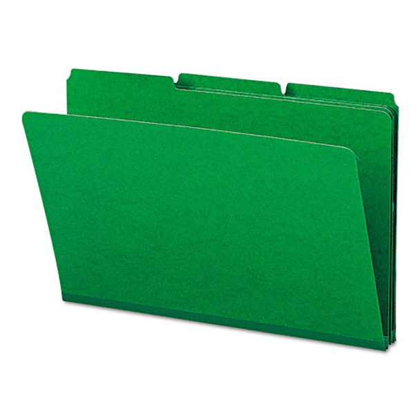 Expanding Recycled Heavy Pressboard Folders, 1/3-cut Tabs, 1" Expansion, Legal Size, Green, 25/box