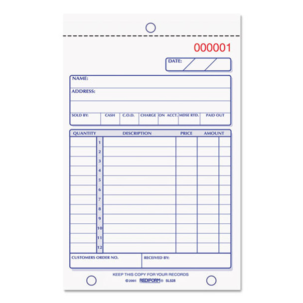 Sales Book, 4 1/4 X 6 3/8, Carbonless Triplicate, 50 Sets/book