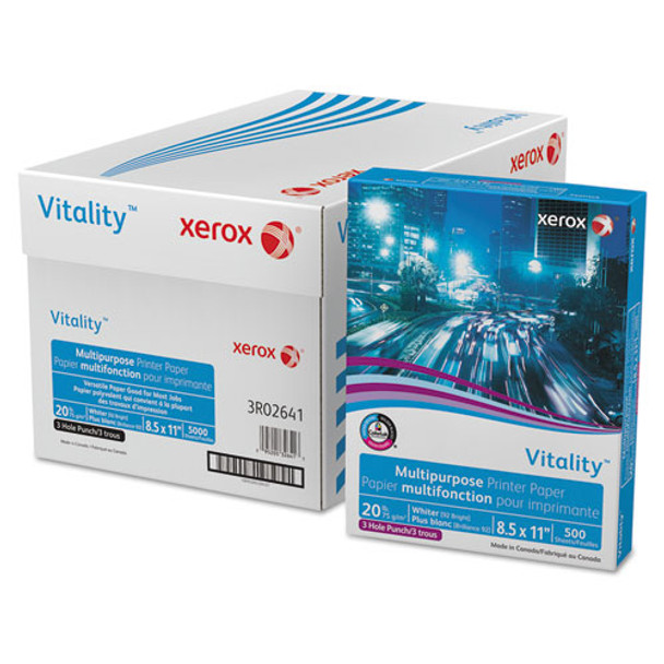 Vitality Multipurpose Print Paper, 92 Bright, 3-hole, 20lb, 8.5 X 11, 500 Sheets/ream, 10 Reams/carton