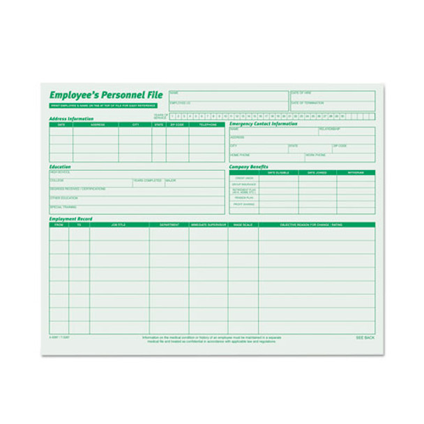 Employee's Record File Folders, Straight Tab, Letter Size, Green, 20/pack