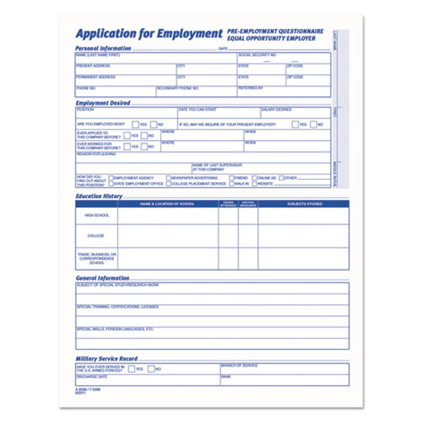 Comprehensive Employee Application Form, 8 1/2 X 11, 25 Forms