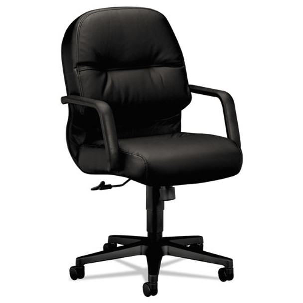 Pillow-soft 2090 Series Leather Managerial Mid-back Swivel/tilt Chair, Supports Up To 300 Lbs., Black Seat/back, Black Base