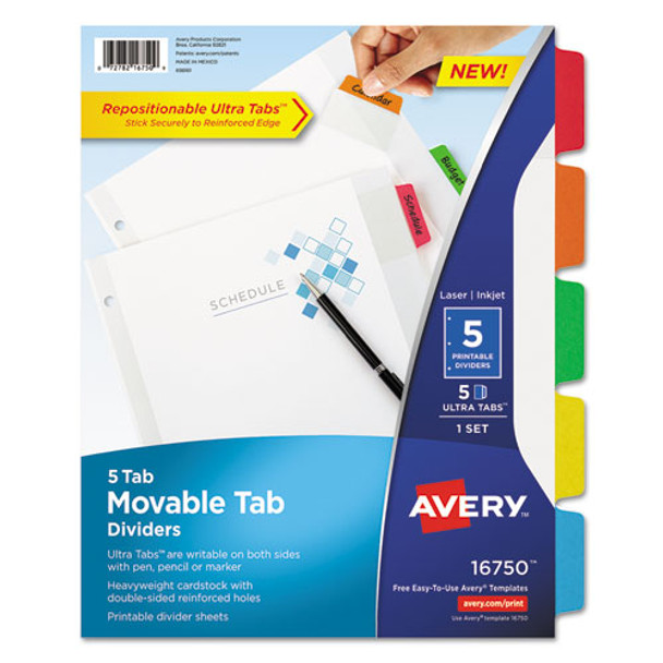 Movable Tab Dividers With Color Tabs, 5-tab, 11 X 8.5, White, 1 Set