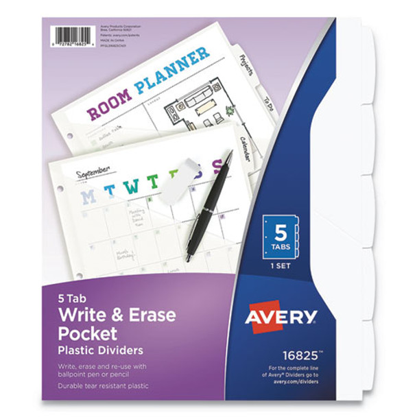 Write And Erase Durable Plastic Dividers With Pocket, 5-tab, 11.13 X 9.25, White, 1 Set