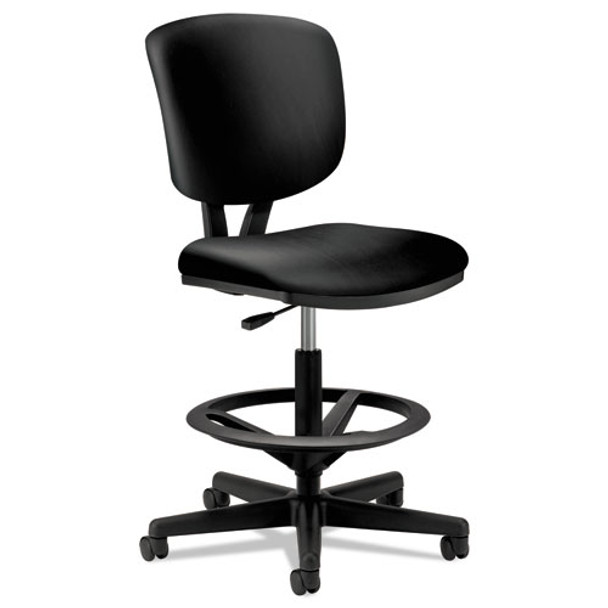 Volt Series Leather Adjustable Task Stool, 32.38" Seat Height, Supports Up To 275 Lbs., Black Seat/black Back, Black Base