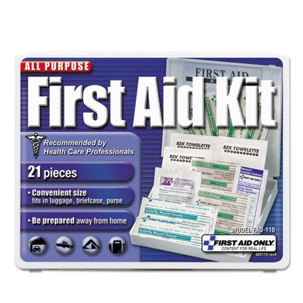 All-purpose First Aid Kit, 21 Pieces, 4 3/4 X 3 X 1/2, Blue/white