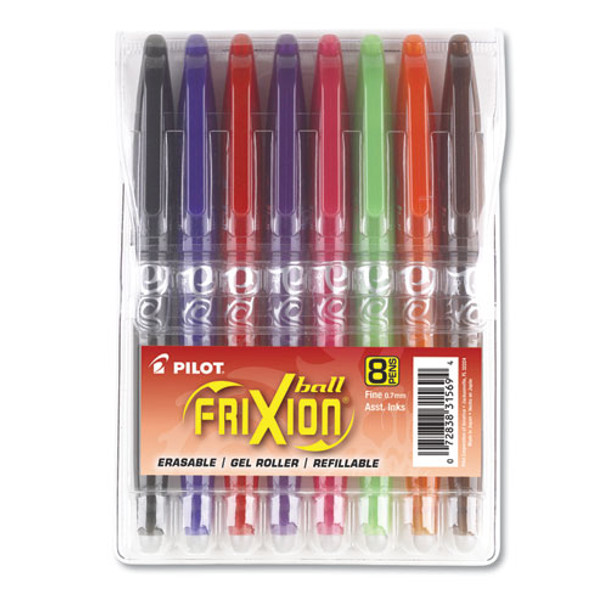 Frixion Ball Erasable Stick Gel Pen, Fine 0.7mm, Assorted Ink/barrel, 8/pack