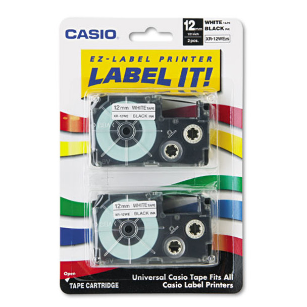 Tape Cassettes For Kl Label Makers, 0.5" X 26 Ft, Black On White, 2/pack